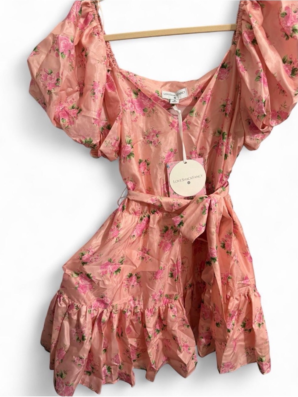 LoveShackFancy Womens Pink Floral Puff-Sleeve Dress